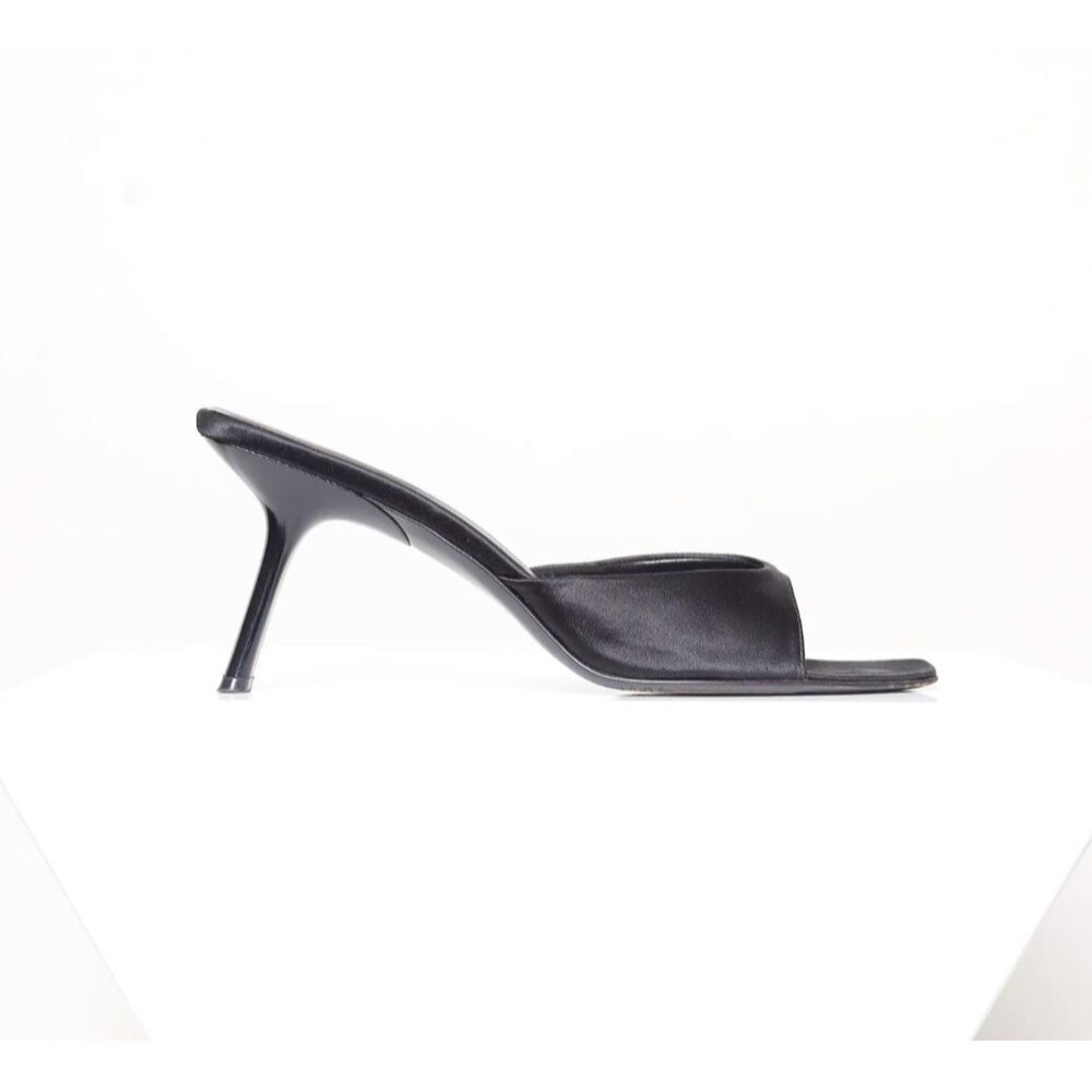 PRADA Vintage Tilted Heel Sandals Black Satin EU: 40 US: 10 Sandal Unique Find
